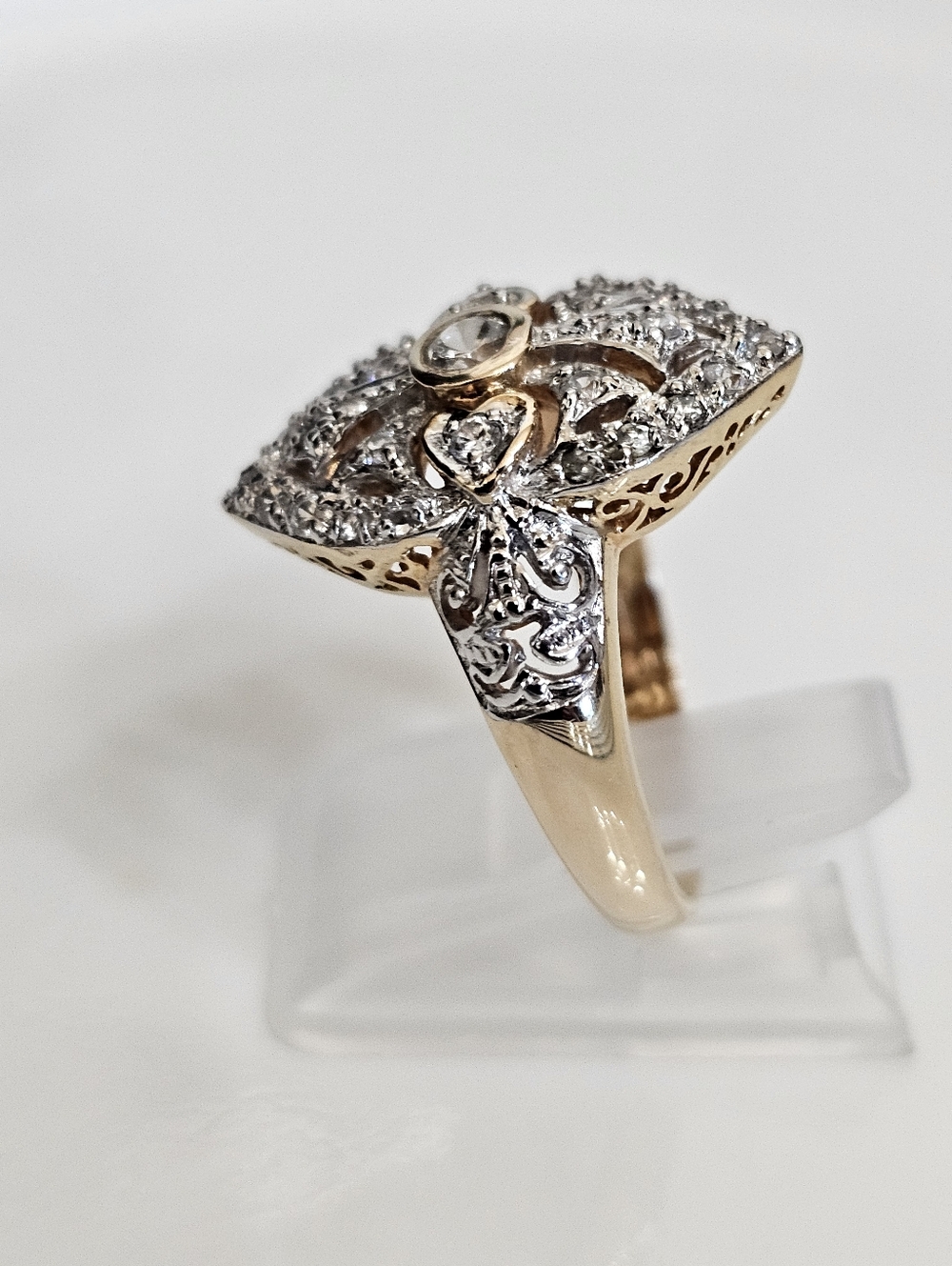 Vintage Victorian Style Diamond Ring 18k Yellow Gold Vermeil Size 7.5 - Picture 6 of 8